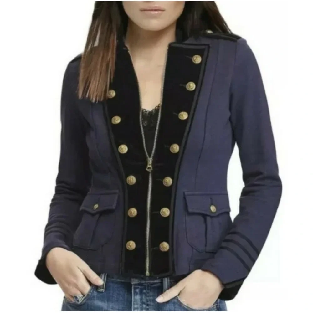 RARE DENIM&SUPPLY velvet gold button military full zip military inspired jacket
